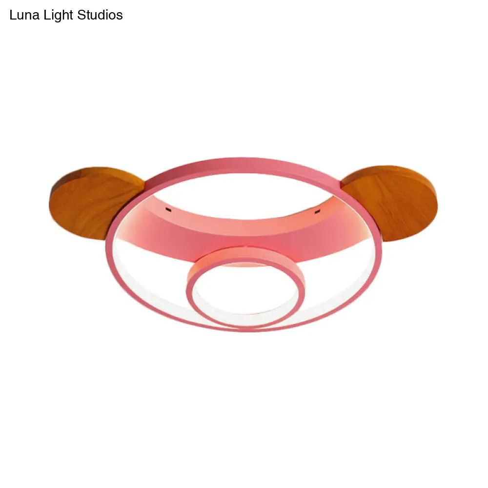 16"/19.5" Bear Shaped Ceiling Light for Kids Bedroom - LED Silicone Flush Mount Lamp in Blue/Pink, Warm/White