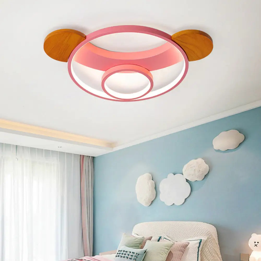 16"/19.5" Bear Shaped Ceiling Light for Kids Bedroom - LED Silicone Flush Mount Lamp in Blue/Pink, Warm/White