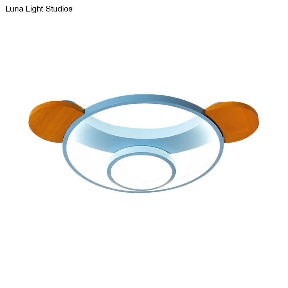 16"/19.5" Bear Shaped Ceiling Light for Kids Bedroom - LED Silicone Flush Mount Lamp in Blue/Pink, Warm/White
