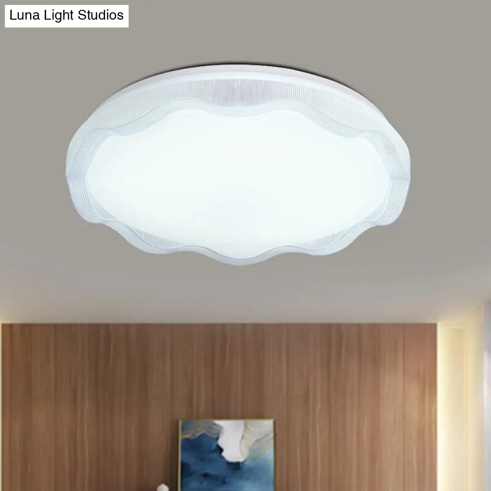 16"/19.5" Simple Style Scalloped Ceiling Lamp with Acrylic Diffuser - White/Blue/Gold Flush Light Fixture for Bedroom
