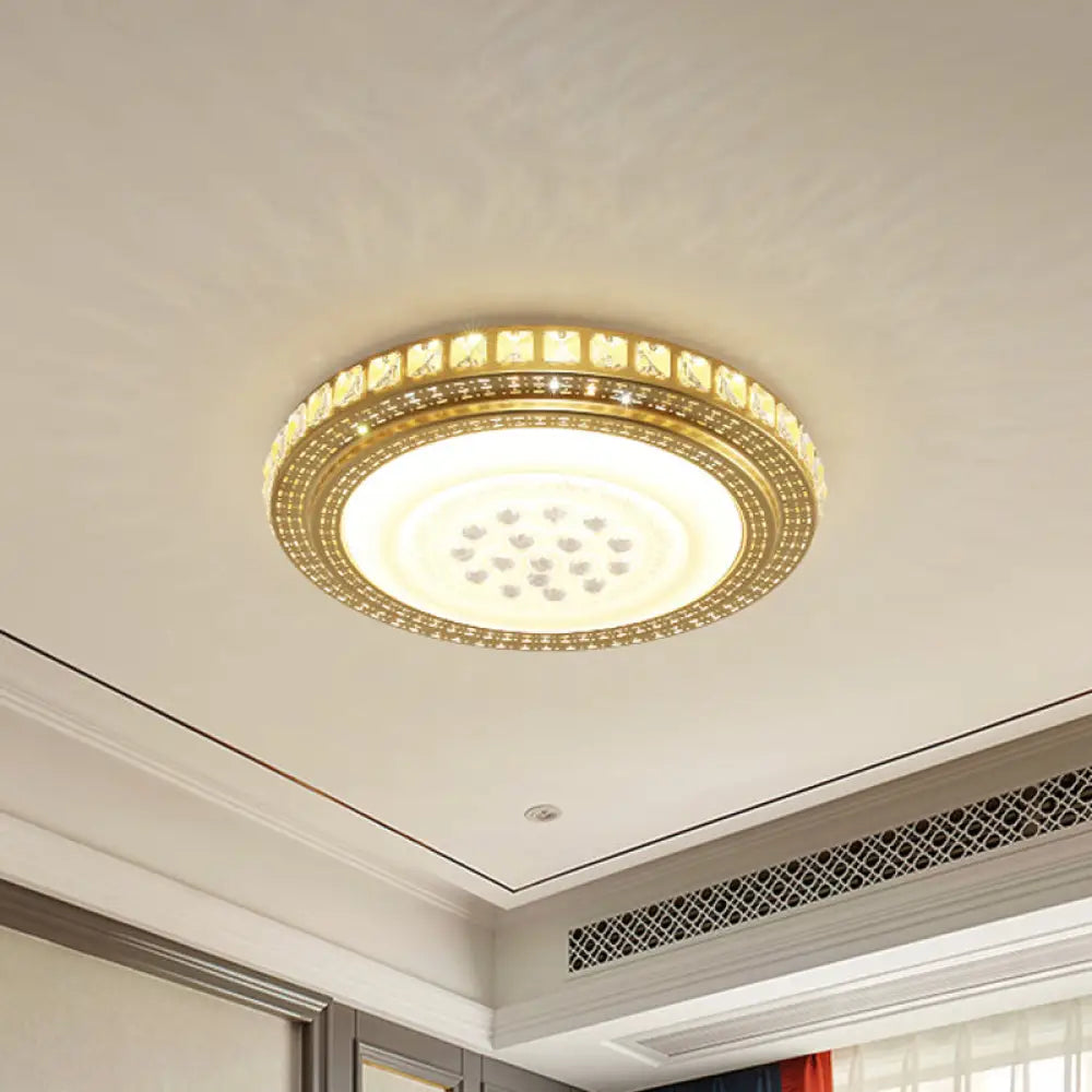 16"/19.5" W LED Gold Flush Mount Light with Crystal Shade for Parlor Ceiling Lighting