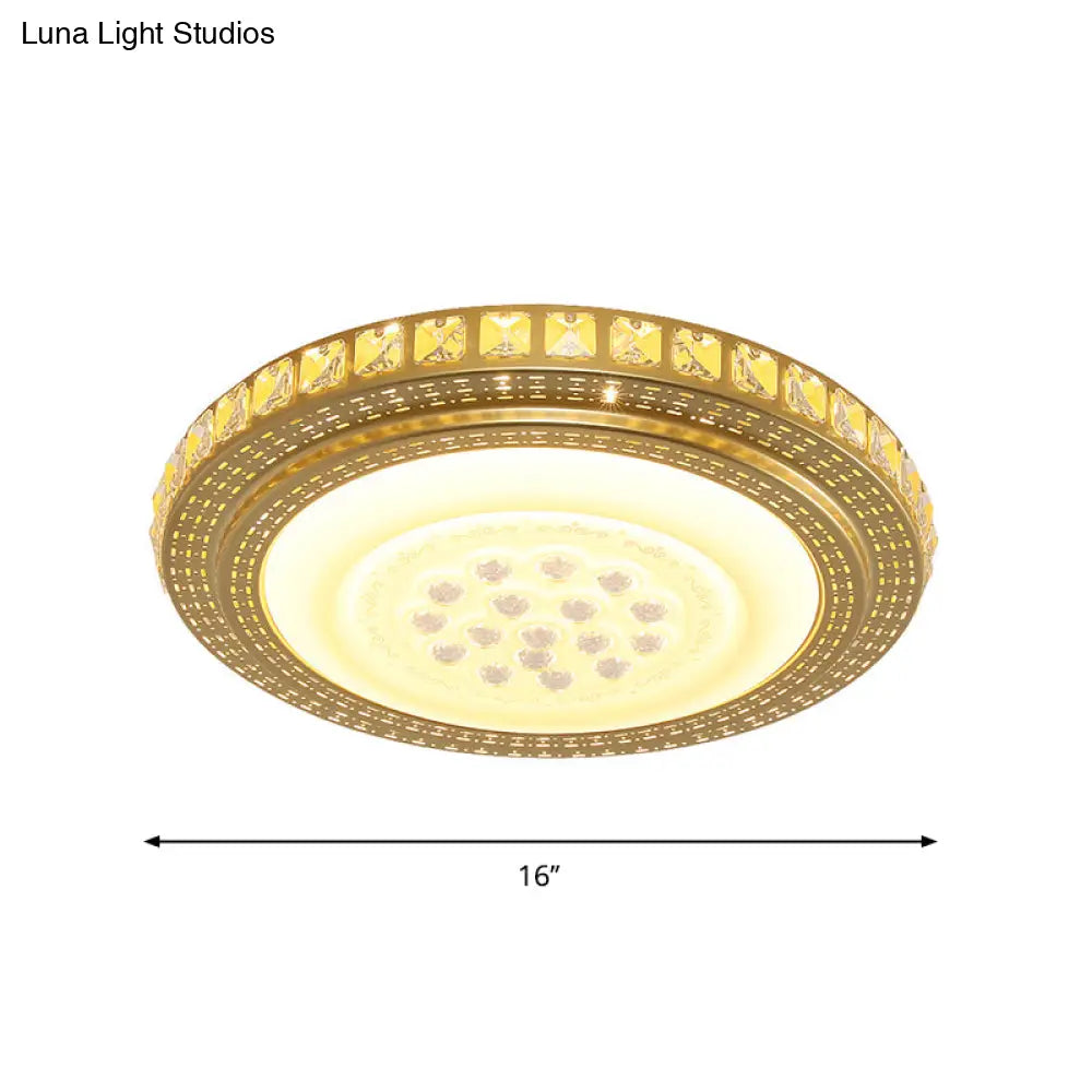 16"/19.5" W LED Gold Flush Mount Light with Crystal Shade for Parlor Ceiling Lighting