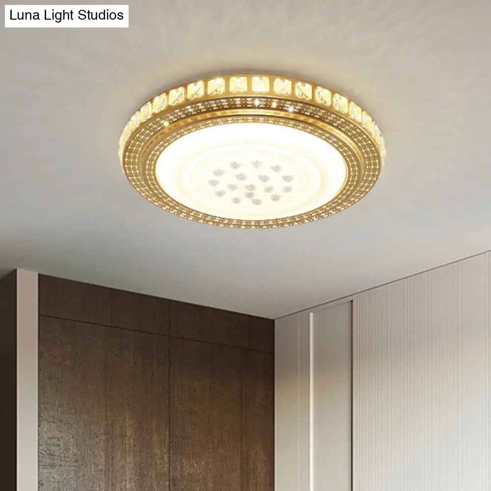 16"/19.5" W LED Gold Flush Mount Light with Crystal Shade for Parlor Ceiling Lighting