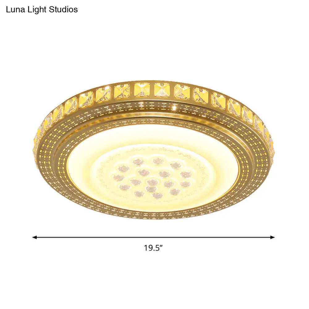 16"/19.5" W LED Gold Flush Mount Light with Crystal Shade for Parlor Ceiling Lighting