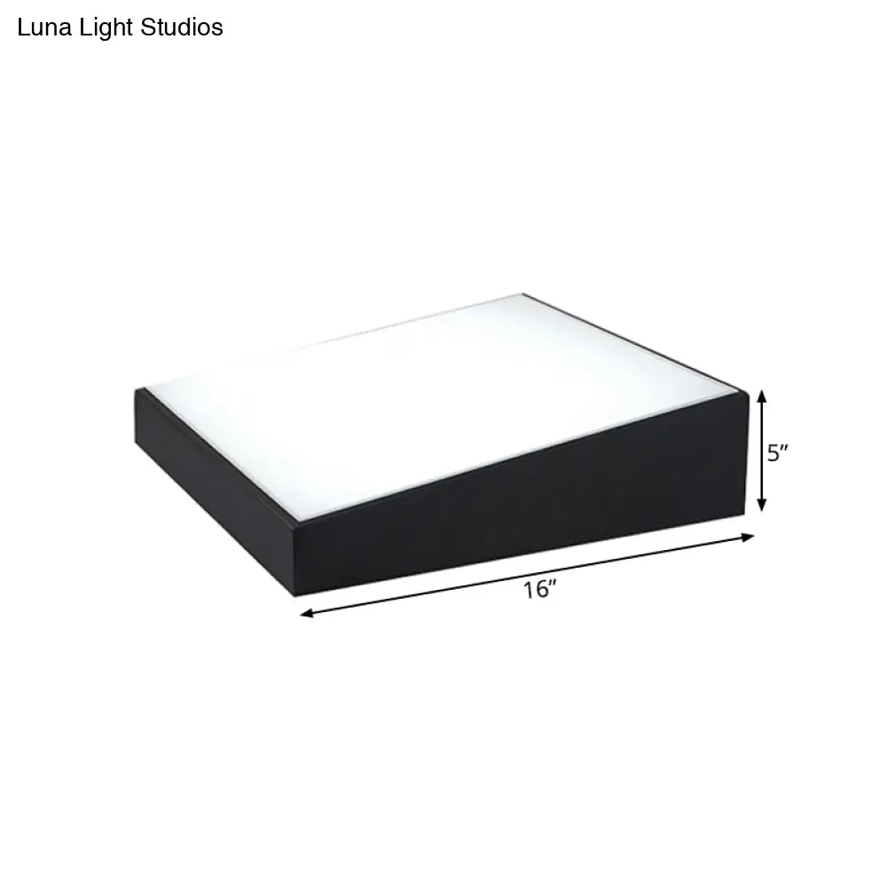 16"/19.5" Wide Contemporary LED Metal Shade Flush Lighting - White/Black Trapezoid Flush Mount Light in White/Warm Light