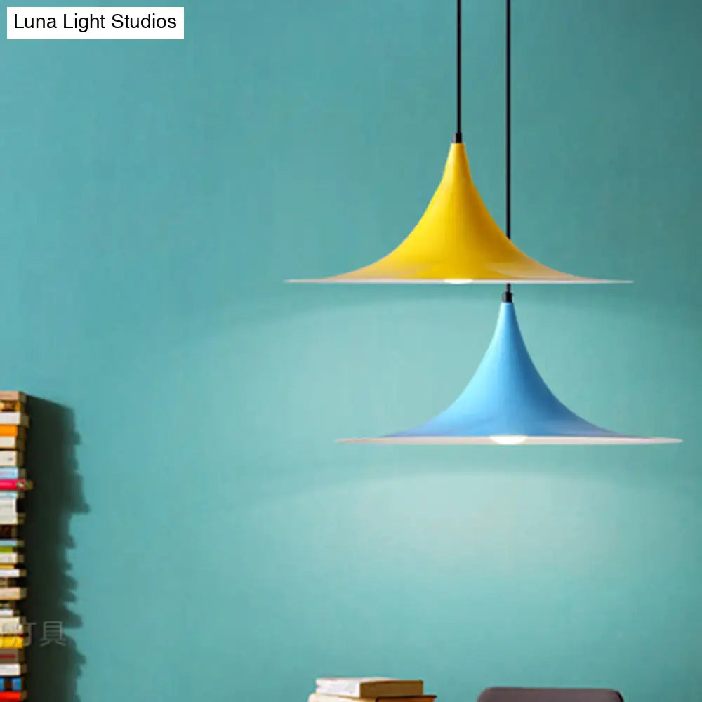 16"/19"W Trumpet Pendant Lighting Simplicity Metal 1 Light Black/Grey/White Hanging Light