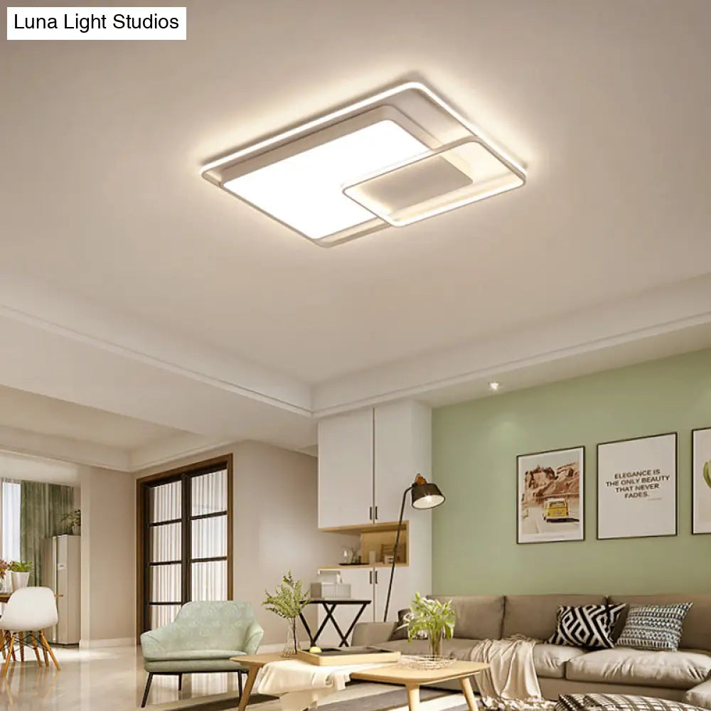 16-35.5" W Modern White Rectangle Ceiling Light with High Penetrated Acrylic LED - Flushmount in Warm/White/3 Color Light