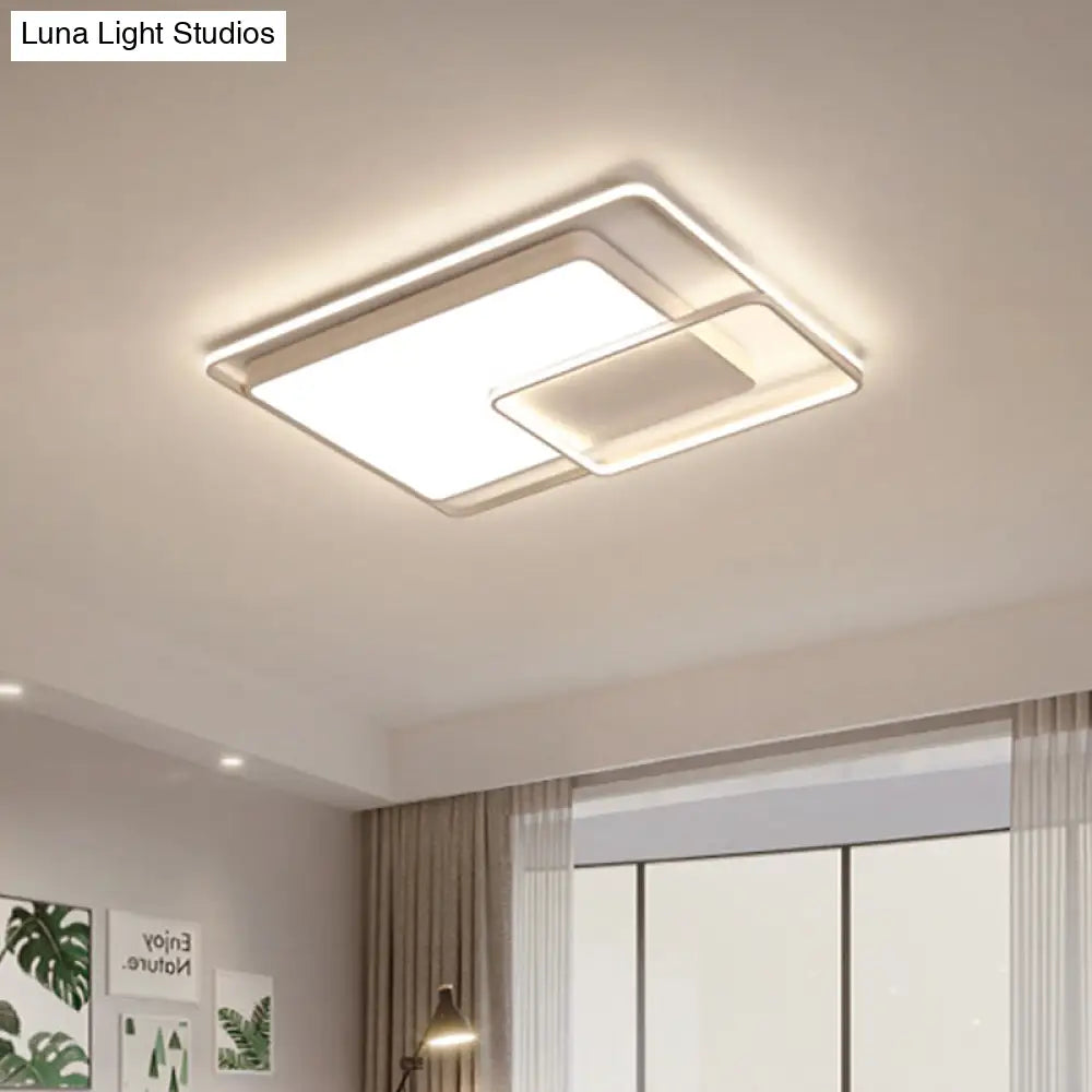 16-35.5" W Modern White Rectangle Ceiling Light with High Penetrated Acrylic LED - Flushmount in Warm/White/3 Color Light