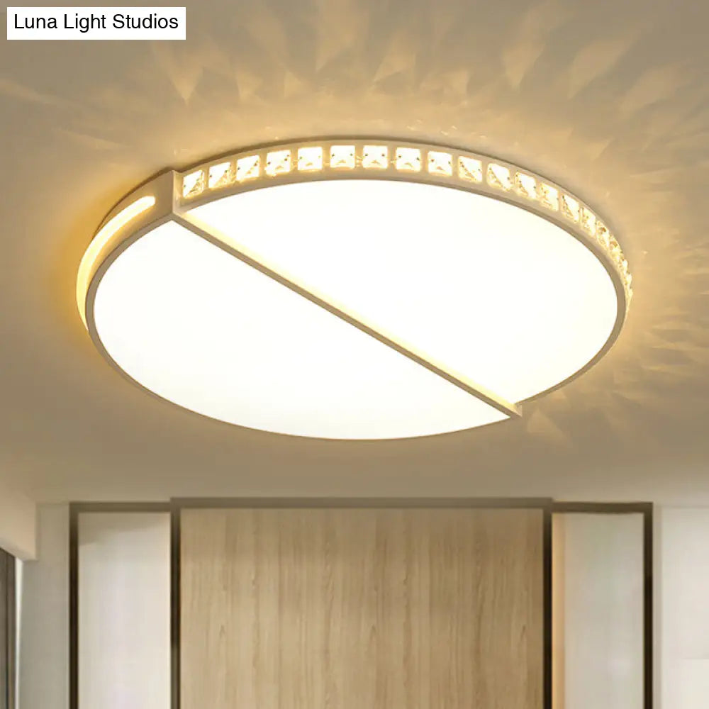 16.5"/20.5" Simple Metallic LED Flush Mount Ceiling Light in Warm/White/3 Color with Crystal Accent - White Disk Design