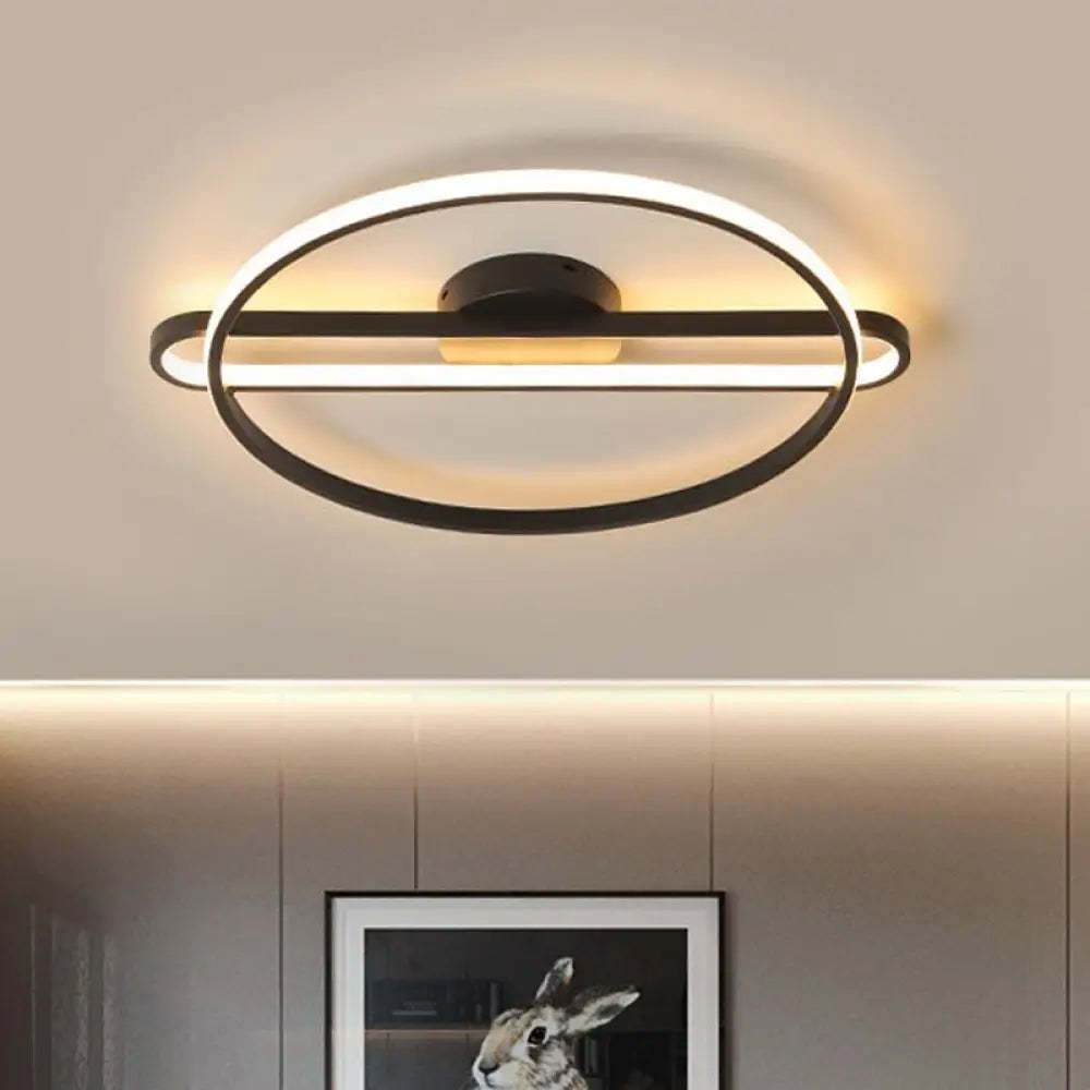 16.5"/20.5" Wide Ring Semi Flush LED Ceiling Light - Modern Black Metallic Finish, Warm/White Lighting for Bedroom