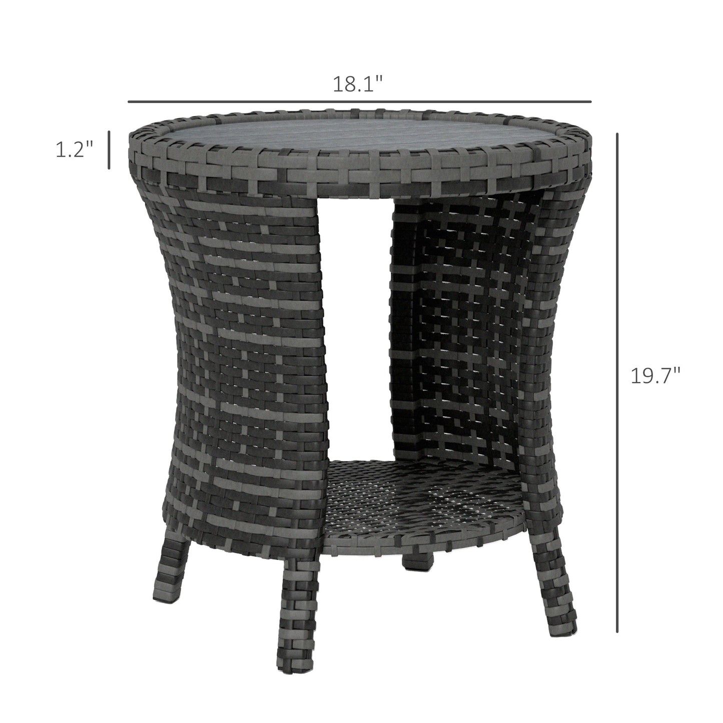 18 Wicker Outdoor Coffee Table, PE Rattan Patio Side Table With 2-Tier Storage, Composite Wood Top, Gray
