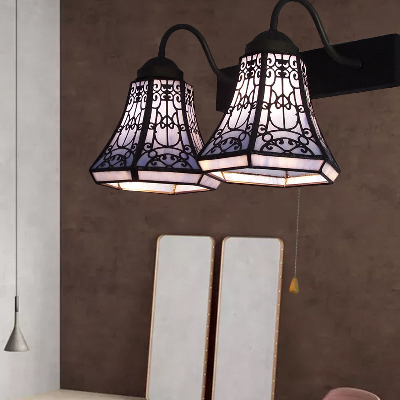 Aplique de pared Tiffany azul acampanado con vitral - 2 luces, interruptor de cadena