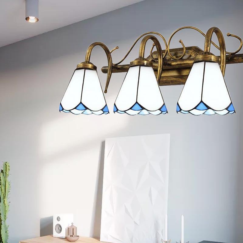 Vintage Conical Wall Mount Vanity Light with White Glass Shades - 2/3 Lights for Bathroom