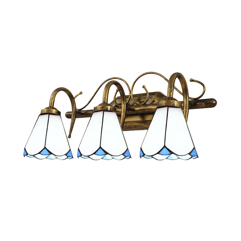 Vintage Conical Wall Mount Vanity Light with White Glass Shades - 2/3 Lights for Bathroom