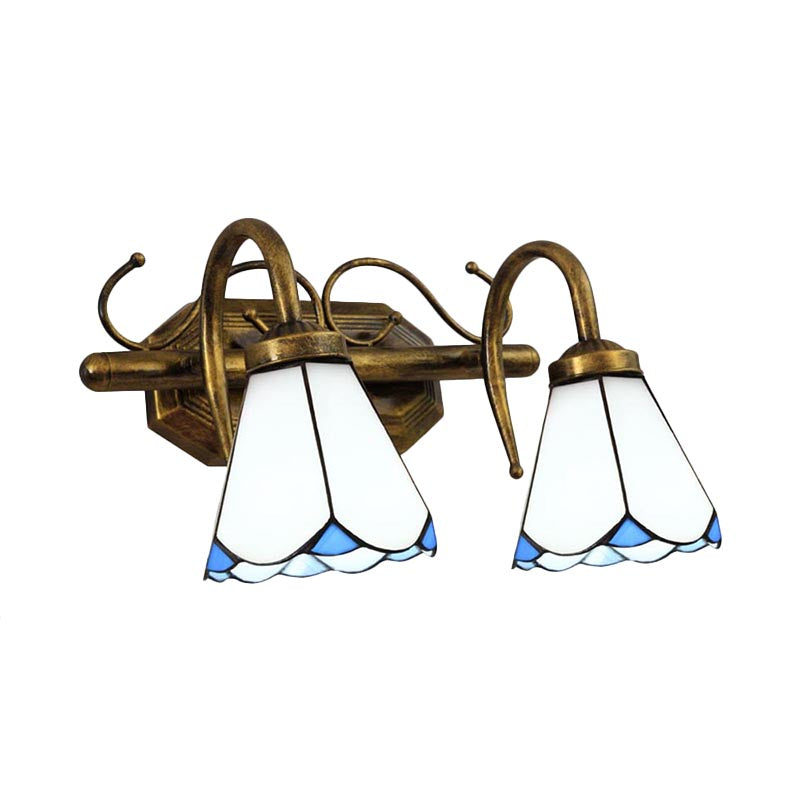 Vintage Conical Wall Mount Vanity Light with White Glass Shades - 2/3 Lights for Bathroom