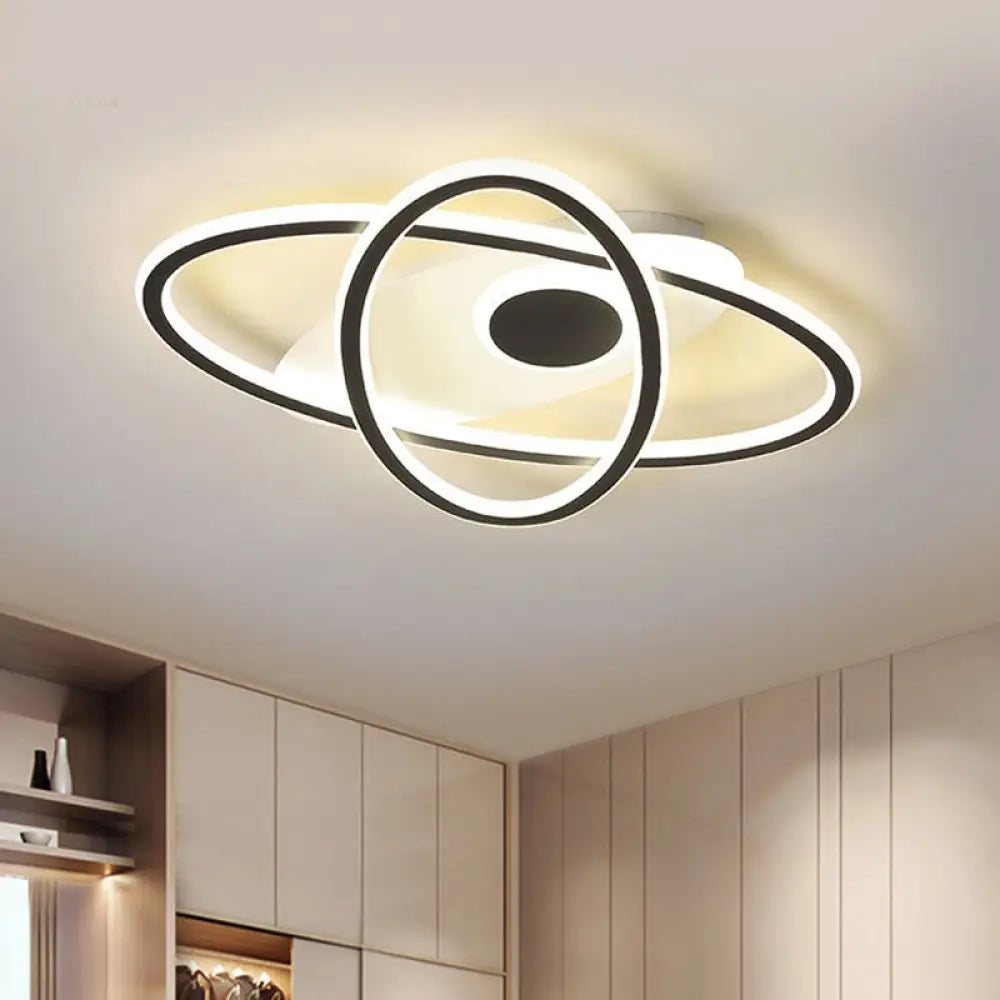 18"/21.5" Black LED Stacked Oval Semi Flush Contemporary Acrylic Ceiling Light – Warm/White Light