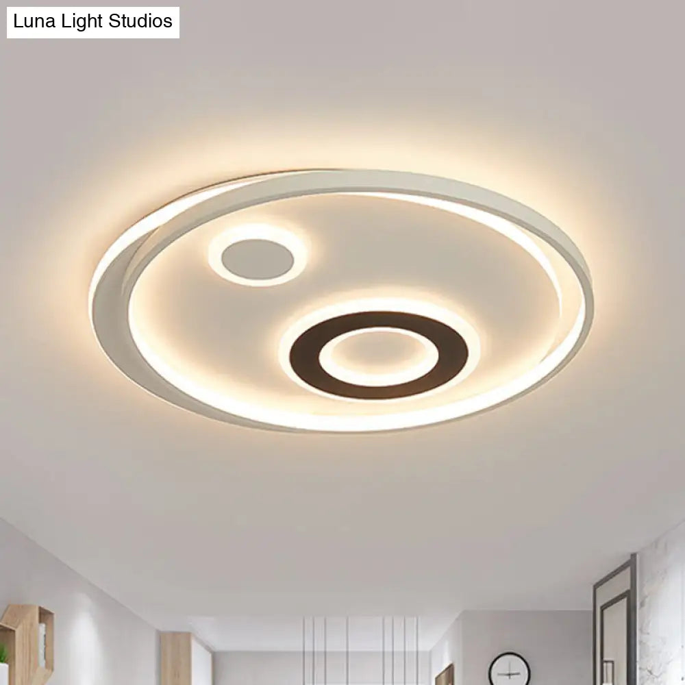 18"/21.5" Dia LED Flush Lamp Kit - Modern Metallic White Ceiling Light with Warm/White Light