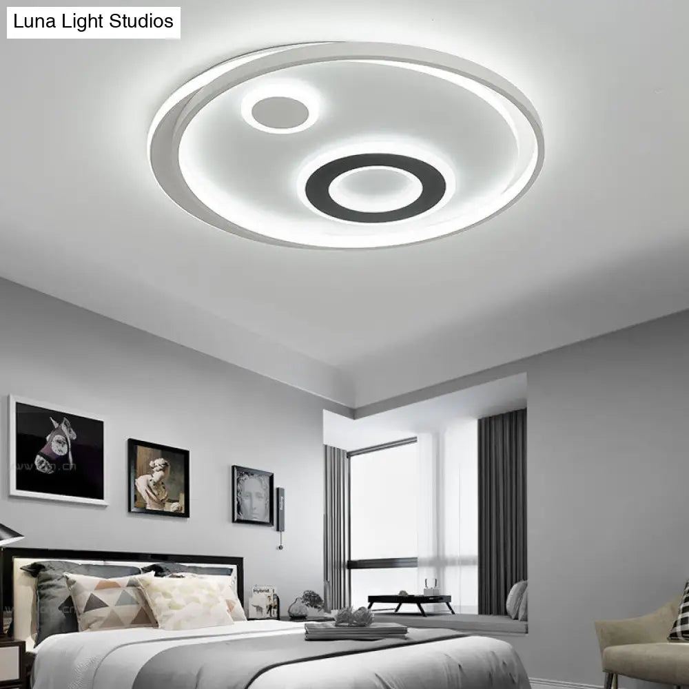 18"/21.5" Dia LED Flush Lamp Kit - Modern Metallic White Ceiling Light with Warm/White Light