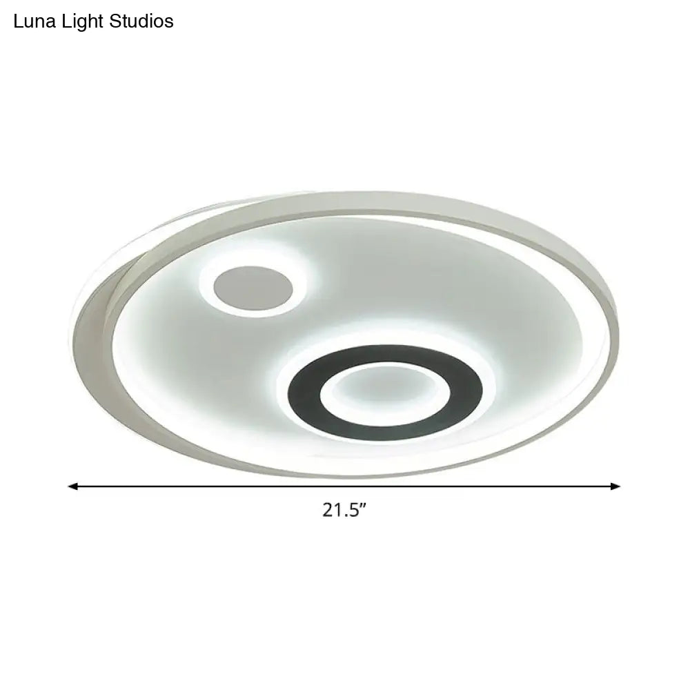 18"/21.5" Dia LED Flush Lamp Kit - Modern Metallic White Ceiling Light with Warm/White Light