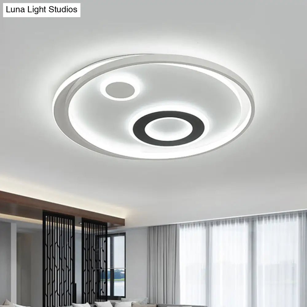 18"/21.5" Dia LED Flush Lamp Kit - Modern Metallic White Ceiling Light with Warm/White Light