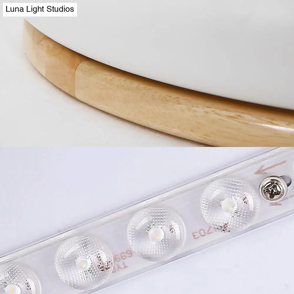 18"/21.5" Dia LED Flush Mount Drum Lamp in Macaron Wood White/Pink/Green - White/Warm/Natural Light
