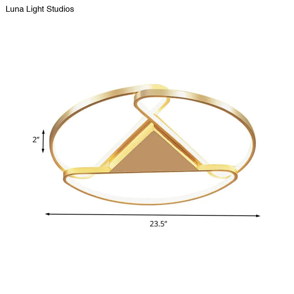 18"/23.5" Wide LED Gold Flush Mount Ceiling Light - Modern Semi-circle Acrylic Design - Triangle Canopy Middle - Warm/White Light