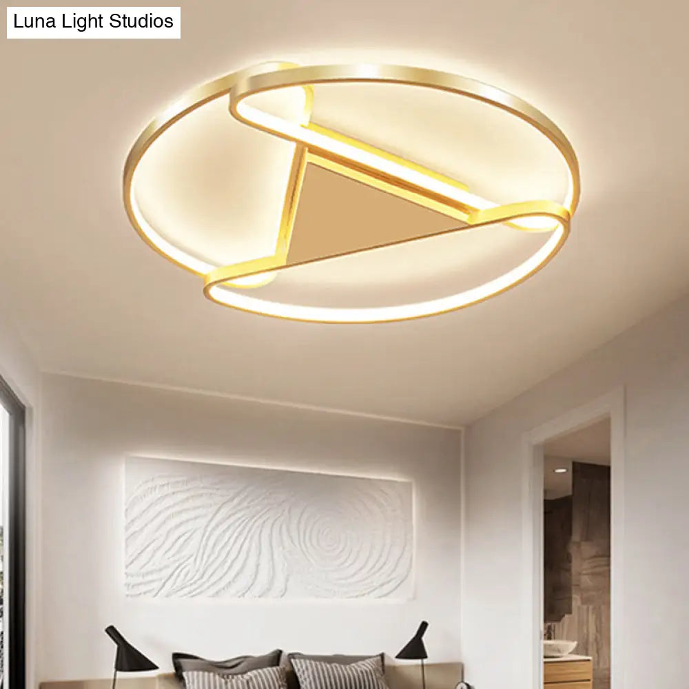 18"/23.5" Wide LED Gold Flush Mount Ceiling Light - Modern Semi-circle Acrylic Design - Triangle Canopy Middle - Warm/White Light