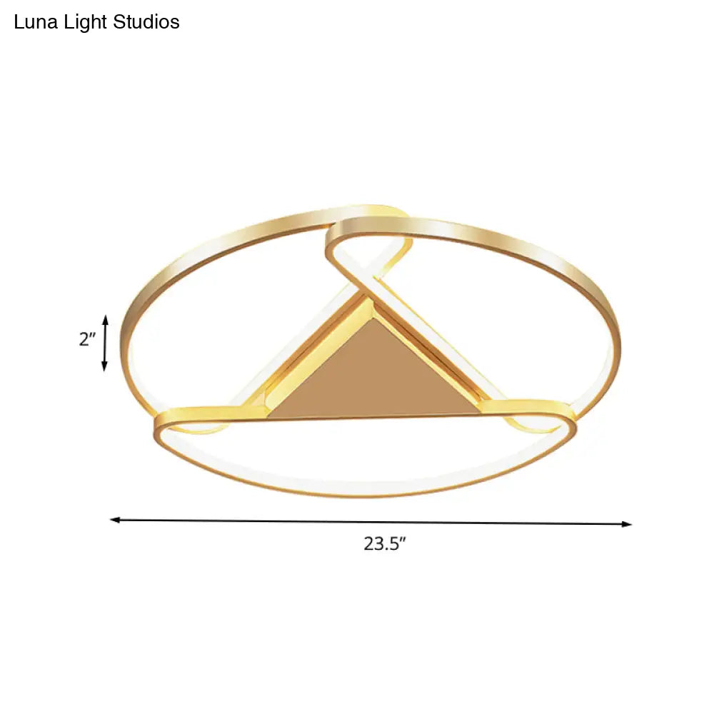 18"/23.5" Wide LED Gold Flush Mount Ceiling Light - Modern Semi-circle Acrylic Design - Triangle Canopy Middle - Warm/White Light