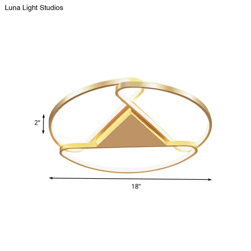 18"/23.5" Wide LED Gold Flush Mount Ceiling Light - Modern Semi-circle Acrylic Design - Triangle Canopy Middle - Warm/White Light