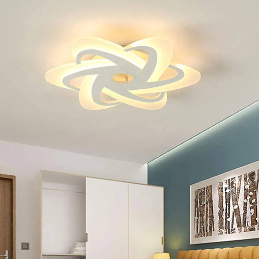18"/23" Wide Acrylic Criss Cross LED Ceiling Light Fixture - Flush Mount, Modern White Design - Warm/White Light & Remote Dimming Control