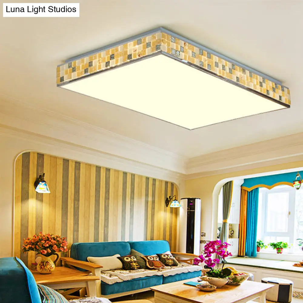 18"/35.5" Retro Style Mosaic Glass Cube Ceiling Light with 1 Bulb - Beige Finish