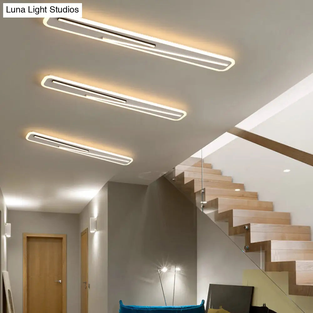 19.5"/23.5" Wide Rectangle Ceiling Light Fixture: Acrylic, Simple Style, Black/White LED Flush Mount Lamp - Remote Control Dimming/White Light