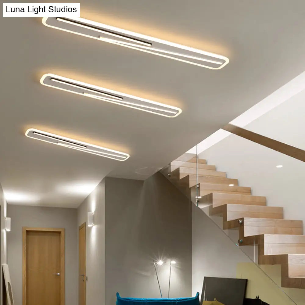 19.5"/23.5" Wide Rectangle Ceiling Light Fixture: Acrylic, Simple Style, Black/White LED Flush Mount Lamp - Remote Control Dimming/White Light