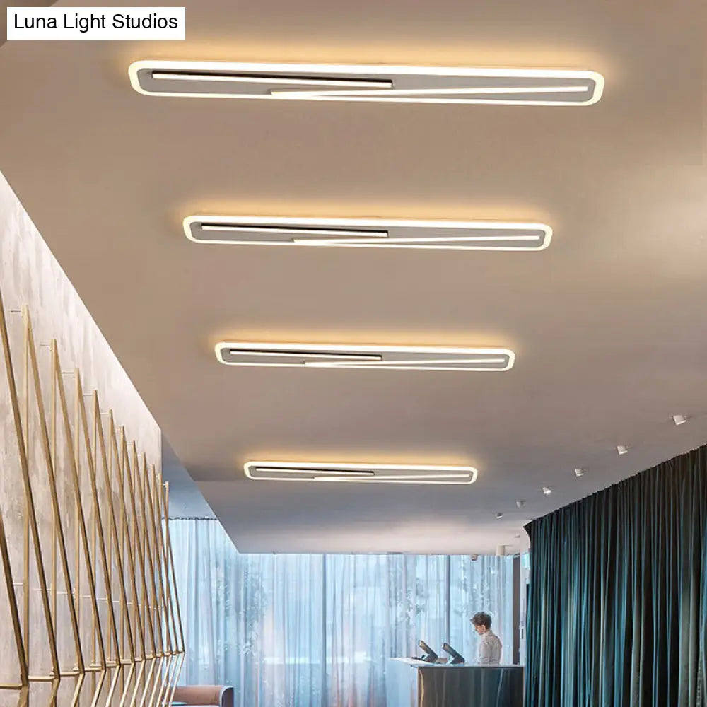 19.5"/23.5" Wide Rectangle Ceiling Light Fixture: Acrylic, Simple Style, Black/White LED Flush Mount Lamp - Remote Control Dimming/White Light