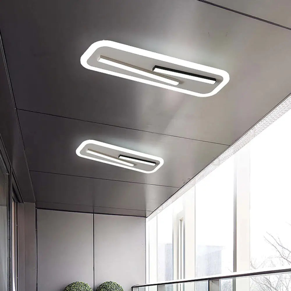 19.5"/23.5" Wide Rectangle Ceiling Light Fixture: Acrylic, Simple Style, Black/White LED Flush Mount Lamp - Remote Control Dimming/White Light