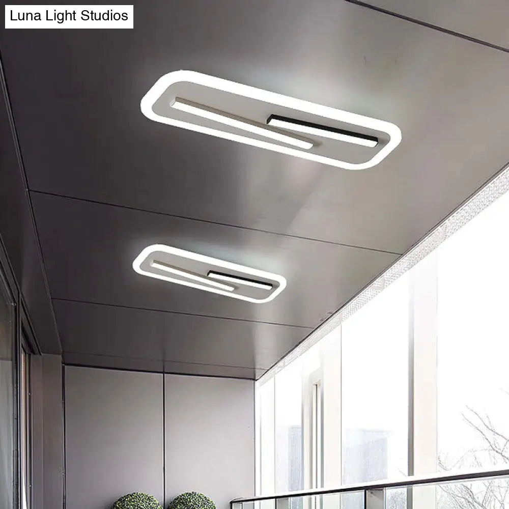 19.5"/23.5" Wide Rectangle Ceiling Light Fixture: Acrylic, Simple Style, Black/White LED Flush Mount Lamp - Remote Control Dimming/White Light