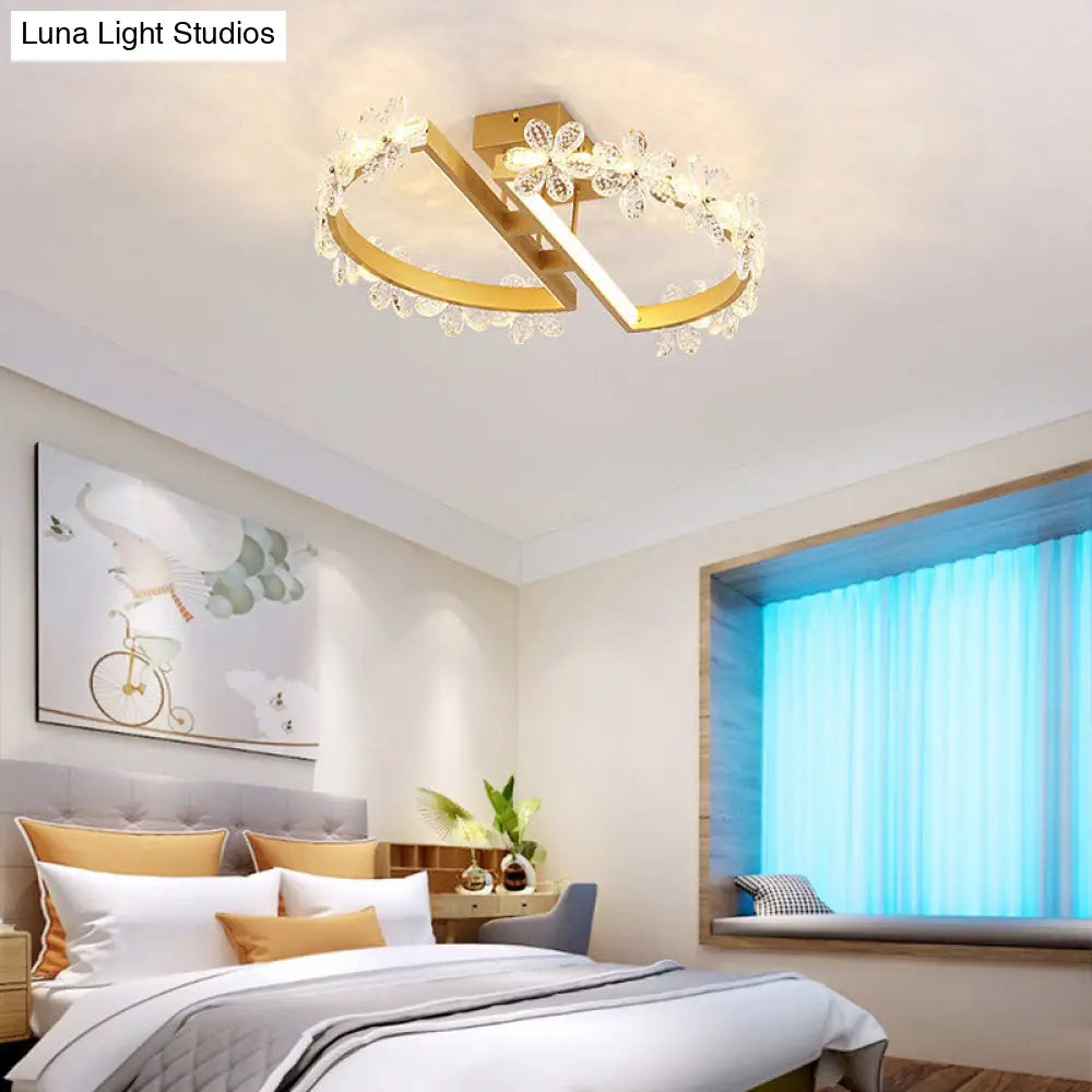 19.5"/29" Petal Crystal LED Ceiling Mounted Fixture - Gold Flush Mount Lighting in Warm/White/3 Color Light