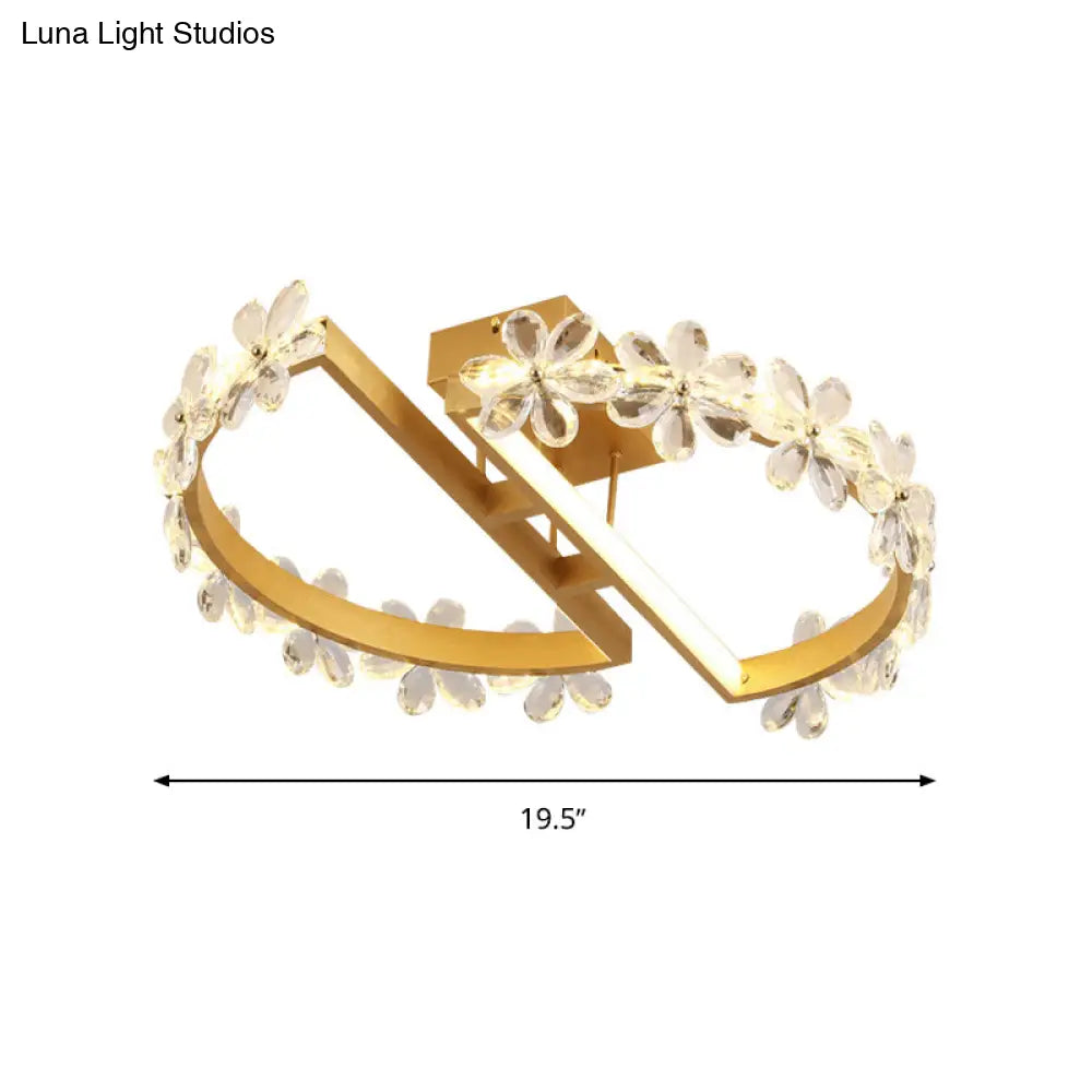 19.5"/29" Petal Crystal LED Ceiling Mounted Fixture - Gold Flush Mount Lighting in Warm/White/3 Color Light