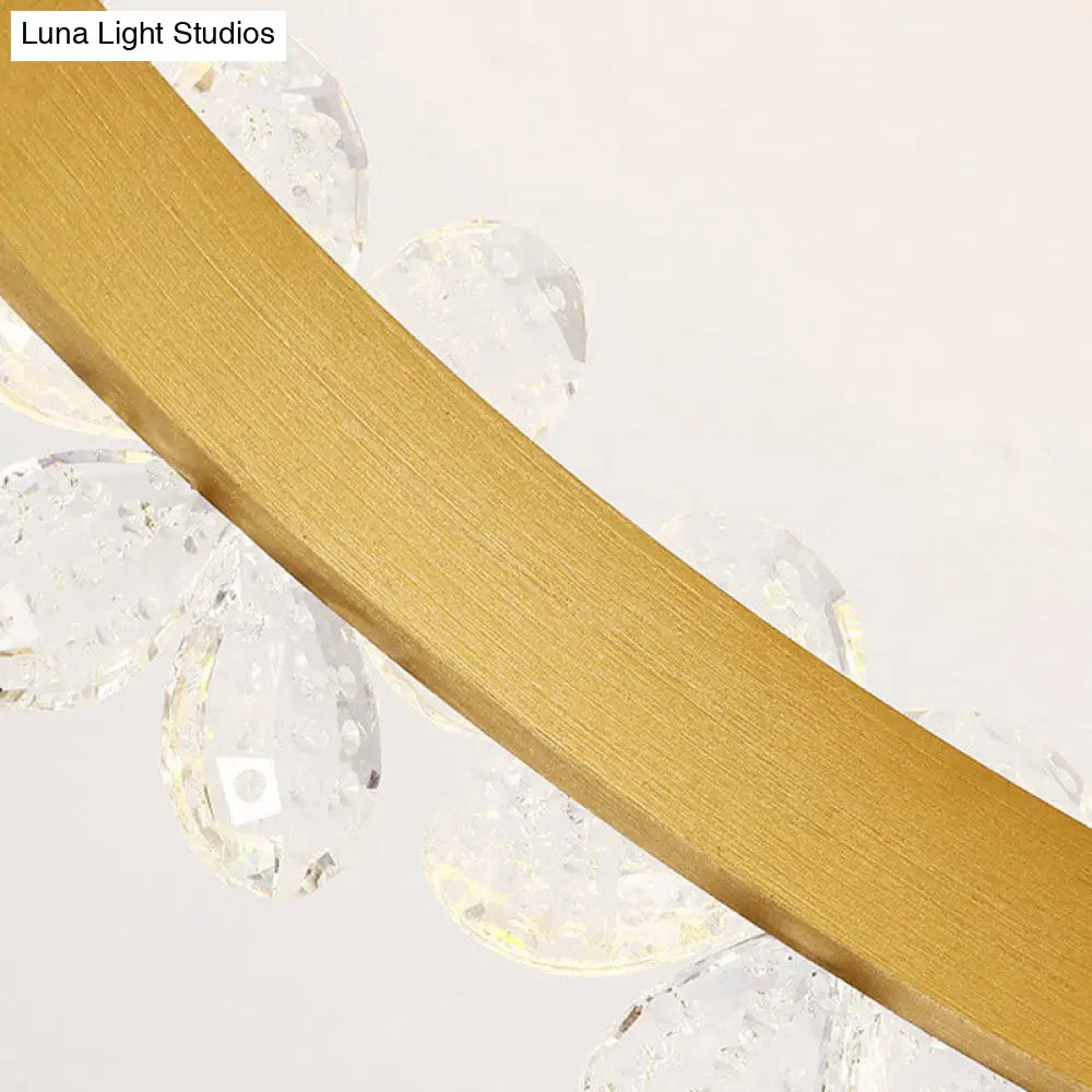 19.5"/29" Petal Crystal LED Ceiling Mounted Fixture - Gold Flush Mount Lighting in Warm/White/3 Color Light