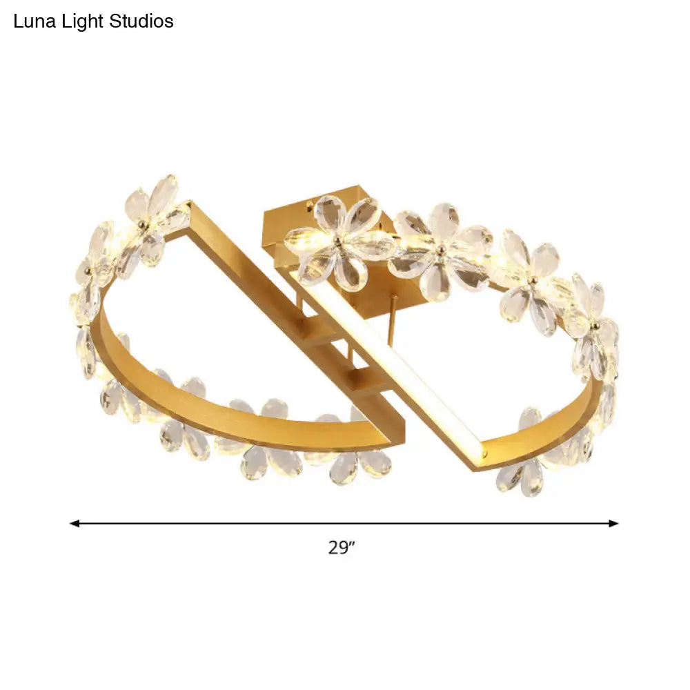 19.5"/29" Petal Crystal LED Ceiling Mounted Fixture - Gold Flush Mount Lighting in Warm/White/3 Color Light