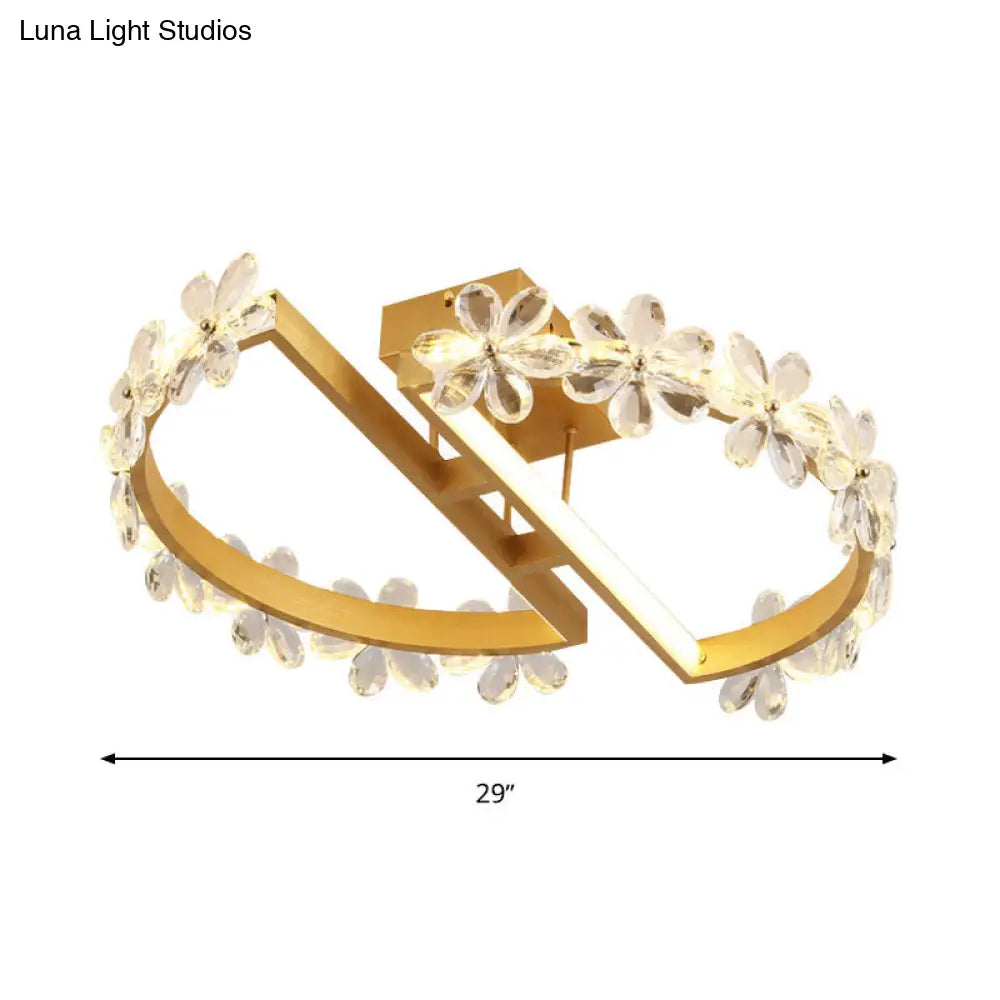 19.5"/29" Petal Crystal LED Ceiling Mounted Fixture - Gold Flush Mount Lighting in Warm/White/3 Color Light