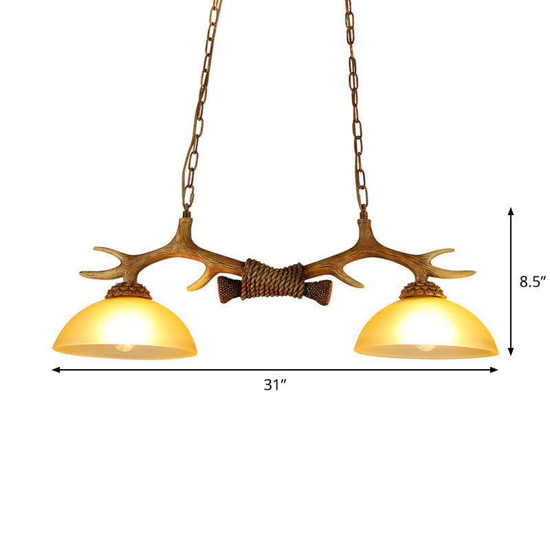 Lámpara colgante DecorBites™ de cristal opalino con imitación de asta para comedor - Estilo isleño rústico (2 bombillas)