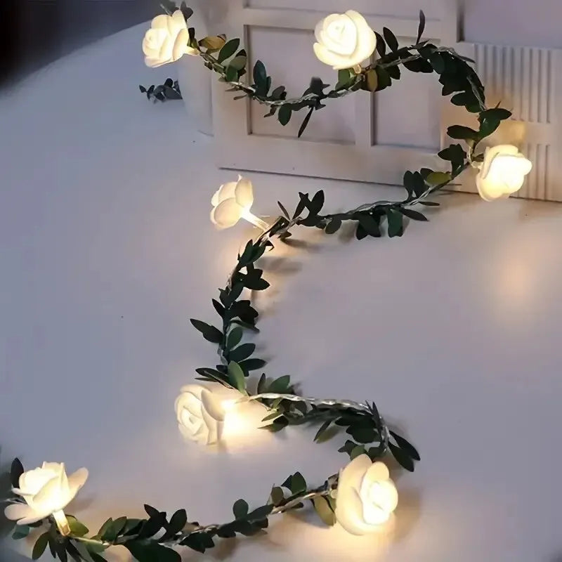 1PC 10 LED Rose Flower String Lights Battery Powered Flower Rose Night Lamp For Wedding Valentines Day Party Garland