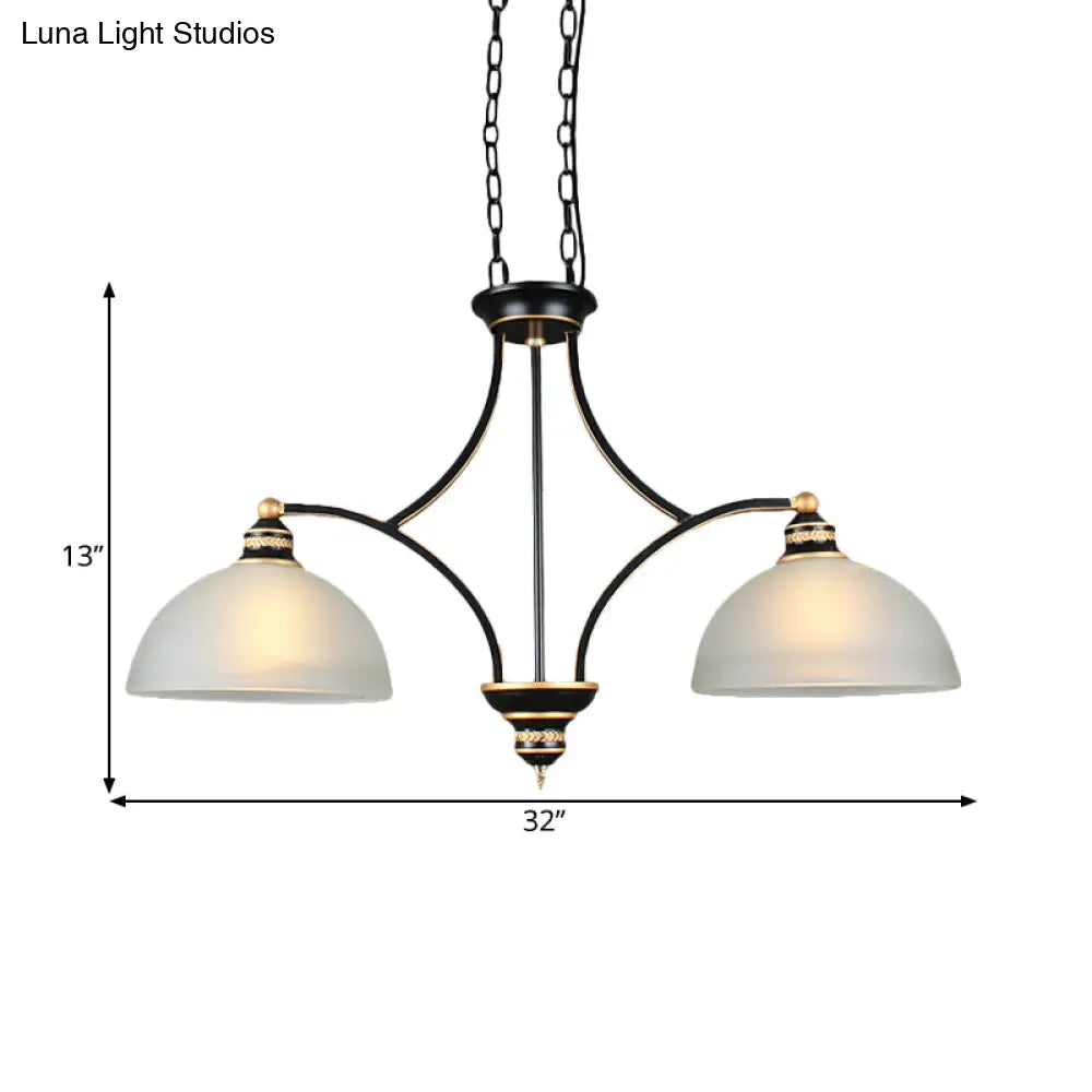2-Bulb Traditional Black Dome Dining Room Hanging Light with White Glass for Kitchen Island