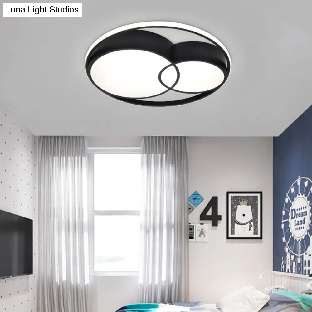 2-Drum Nordic Style Black LED Flush Mount Ceiling Light Fixture with Acrylic Panels in Warm/White/3 Color Options