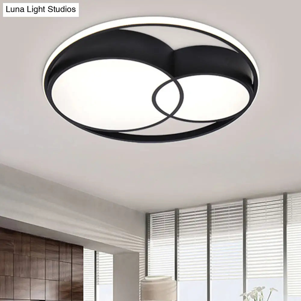 2-Drum Nordic Style Black LED Flush Mount Ceiling Light Fixture with Acrylic Panels in Warm/White/3 Color Options