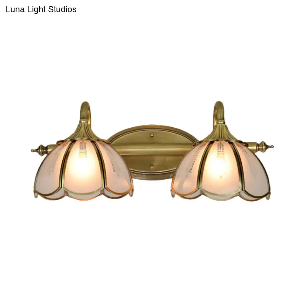 2-Head Gold Vanity Wall Sconce Light with Frosted Glass for Bathroom