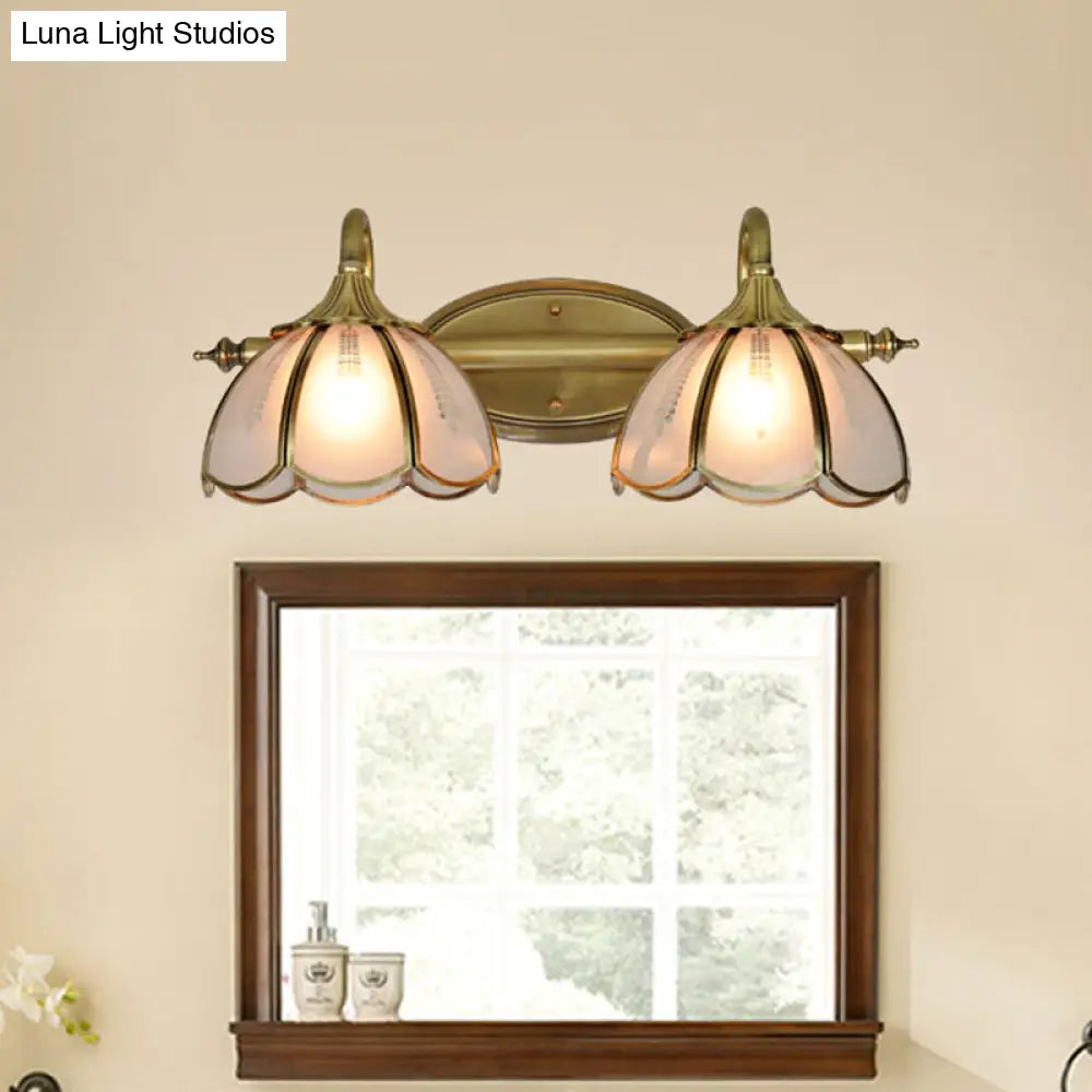 2-Head Gold Vanity Wall Sconce Light with Frosted Glass for Bathroom