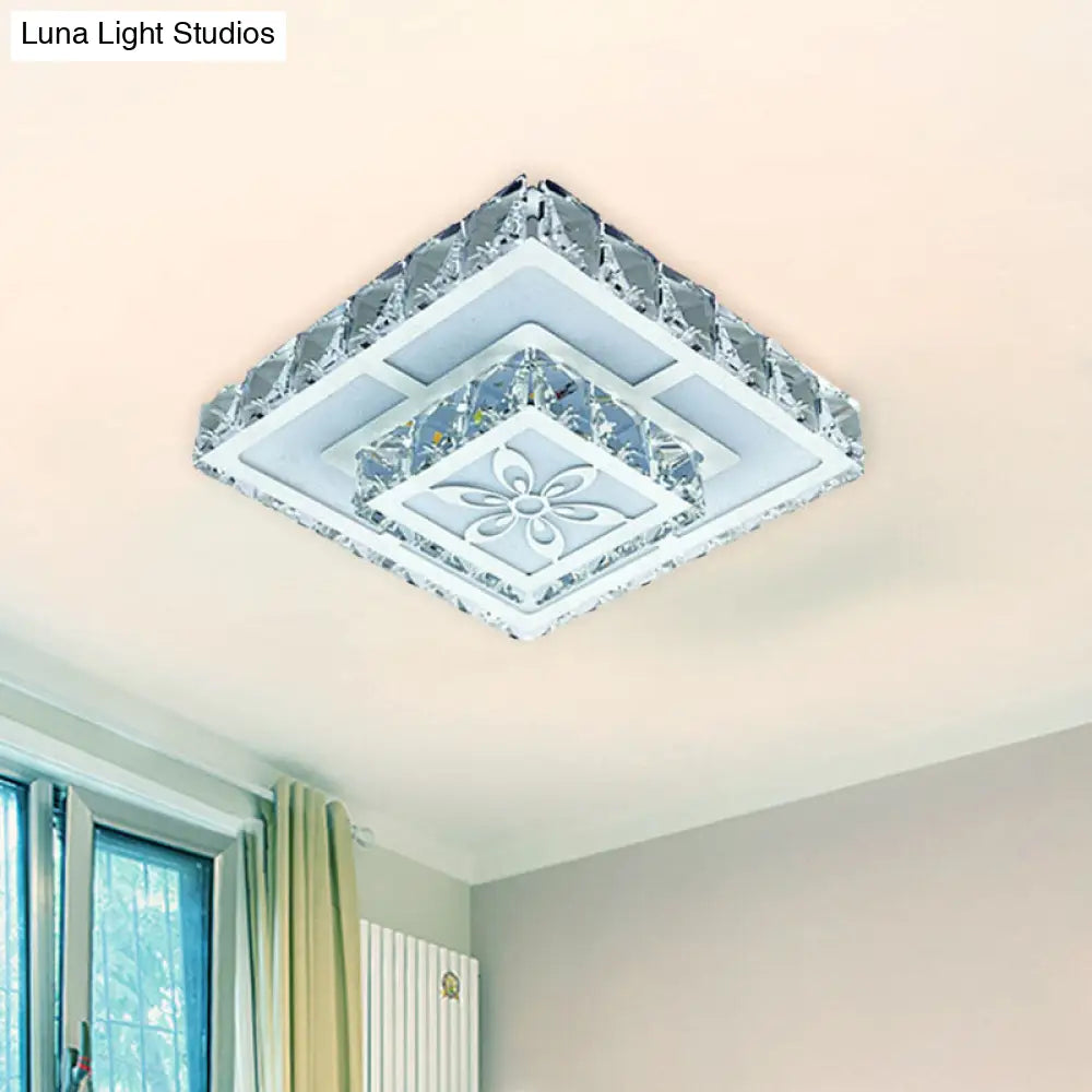 DecorBites™ DecorBites™ 2-Layered Crystal White Flush Mount Lamp: Square LED Ceiling Light with Flower Pattern in Warm/White Light