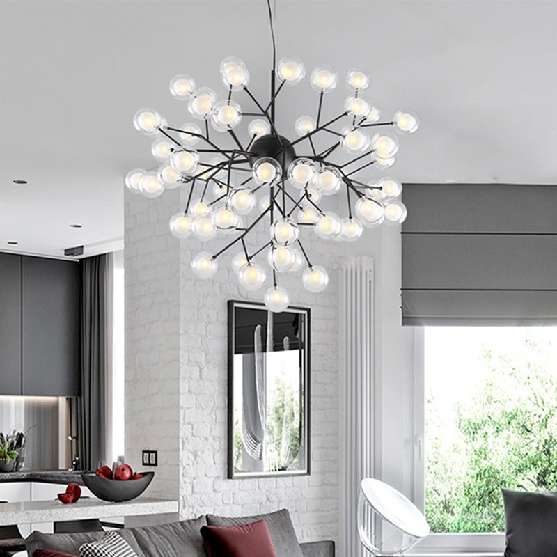Simplicity LED Chandelier Bubble Pendant Light with Dual Glass Shade for Living Room